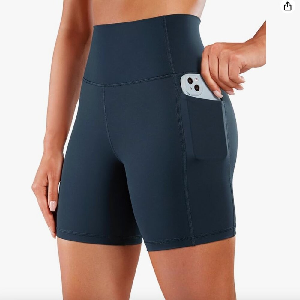 CRZ YOGA Women's Naked Feeling Biker Shorts with Pockets 6'' True Navy XS